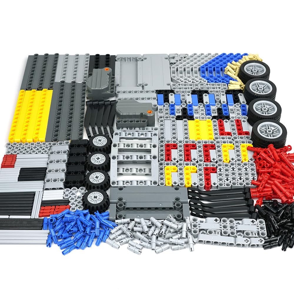 BroTexTechnical Parts Building Block Sets, Liftarm Beams Pullback Motor EV3 Replacement Accessories, Axle Pins Connector Frame Wheels Tire Bricks Pieces