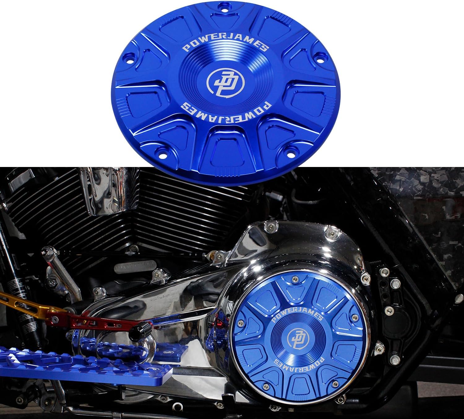 POWER JAMES Black Chrome Primary Derby Clutch Cover Compatible with Harley Davidson 2015-2024 Street Road Glide FLHR FLHX FLTR and Trike Models (CNC-Cut Black)