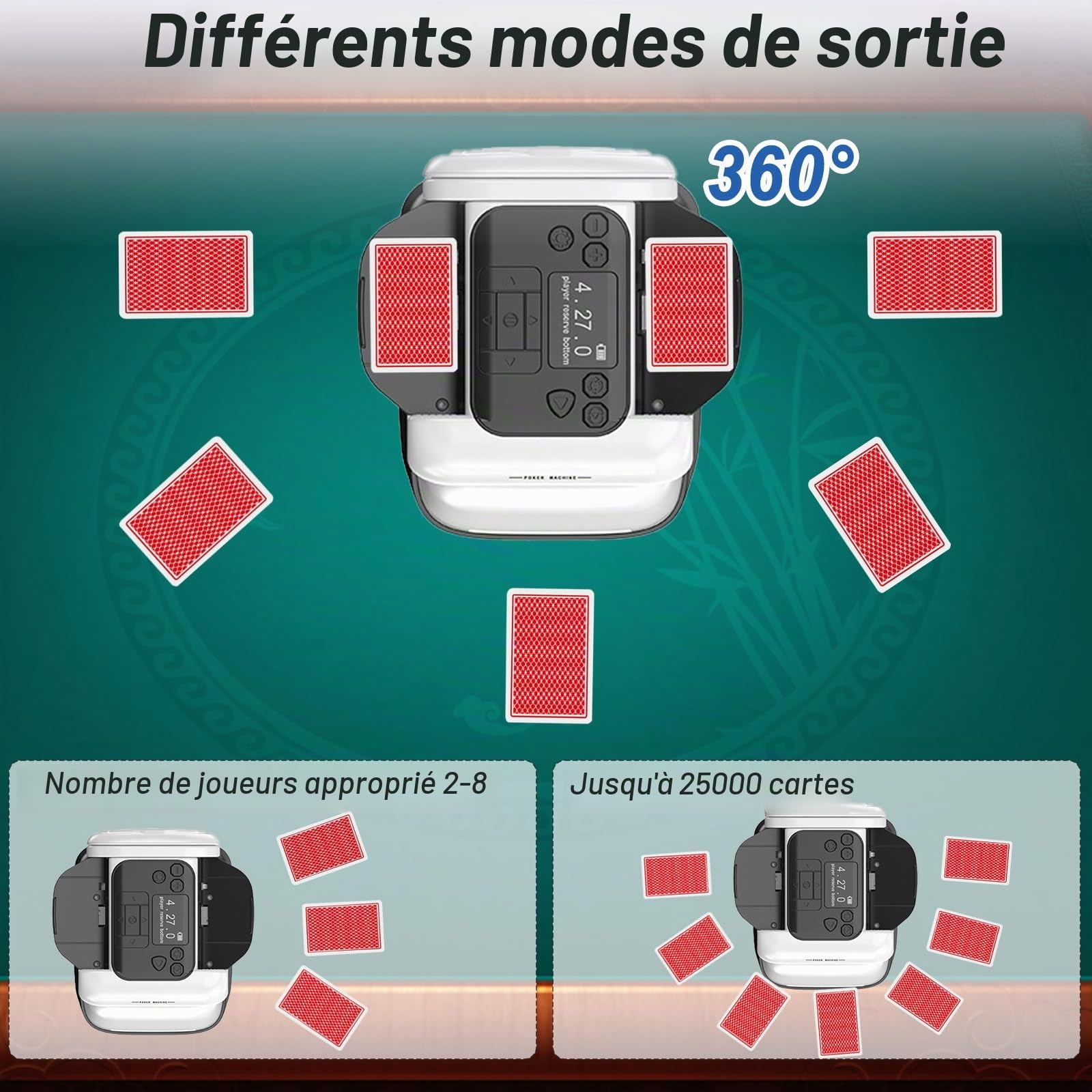 Automatique Mélangeurs de Cartes et Distributeur 2 en1 Rechargeable de Carte pour Poker,Distributeur Mélangeur de Carte Pivotant à 360° pour des Jeux tels Que UNO,Blackjack et Texas Hold'em