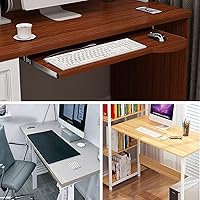 Vista 7 de V3VOGUE Bandeja ergonómica para teclado de madera, estantes de almacenamiento debajo del escritorio, cajón de teclado fácil de deslizar con riel