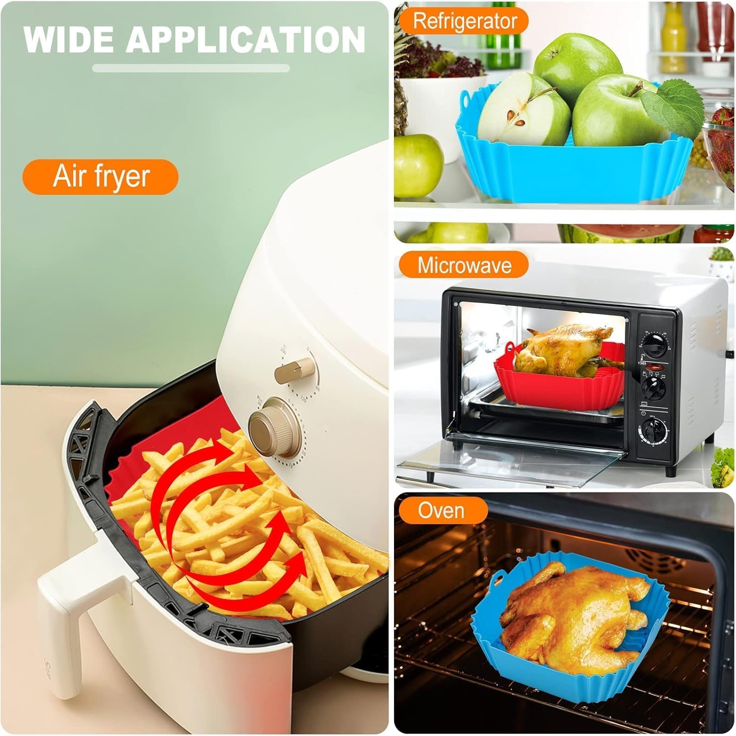 PRIMESKY® Air Fryer Liners I Square Silicone Basket Baking Tray I Pot with Ear Handles I Nonstick Reusable Heat Resistant I Cooking Oven Insert Accessories - Multicolor (Square Liner, 8 INCH PACK OF1) 2