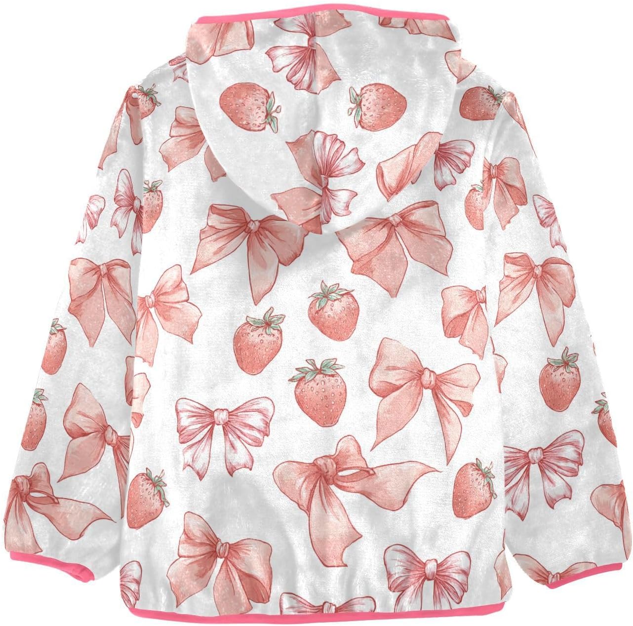 Girls Hoodie Outfit Pink Bows Strawberries Pattern Zipper Sweatshirt Coat Fleece Jacket for Kids 3-10T