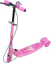 AENCI Foldable Kick Skating Cycle with Brake and Bell-Three Wheeled Metal Folding Skate Scooter with Light up Wheels and Height Adjustable Handlebar Break and Bell|Age 3-12 Years (Pink Scooter)