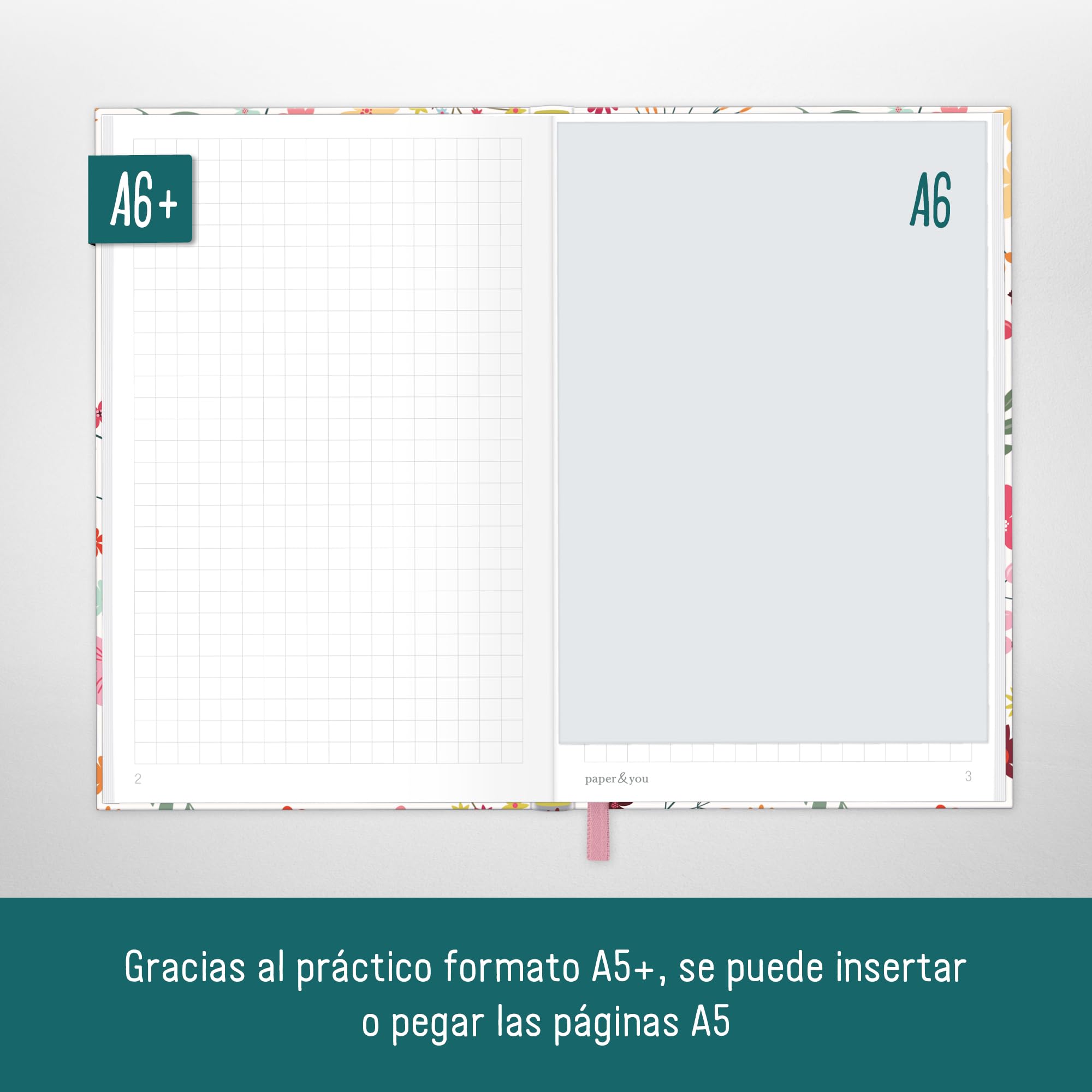 Cuaderno Cuadriculado Paper&you A6+ Happy Flower - 156 Páginas, Banda Elástica, Papel FSC, Ideal Para Notas Y Journaling