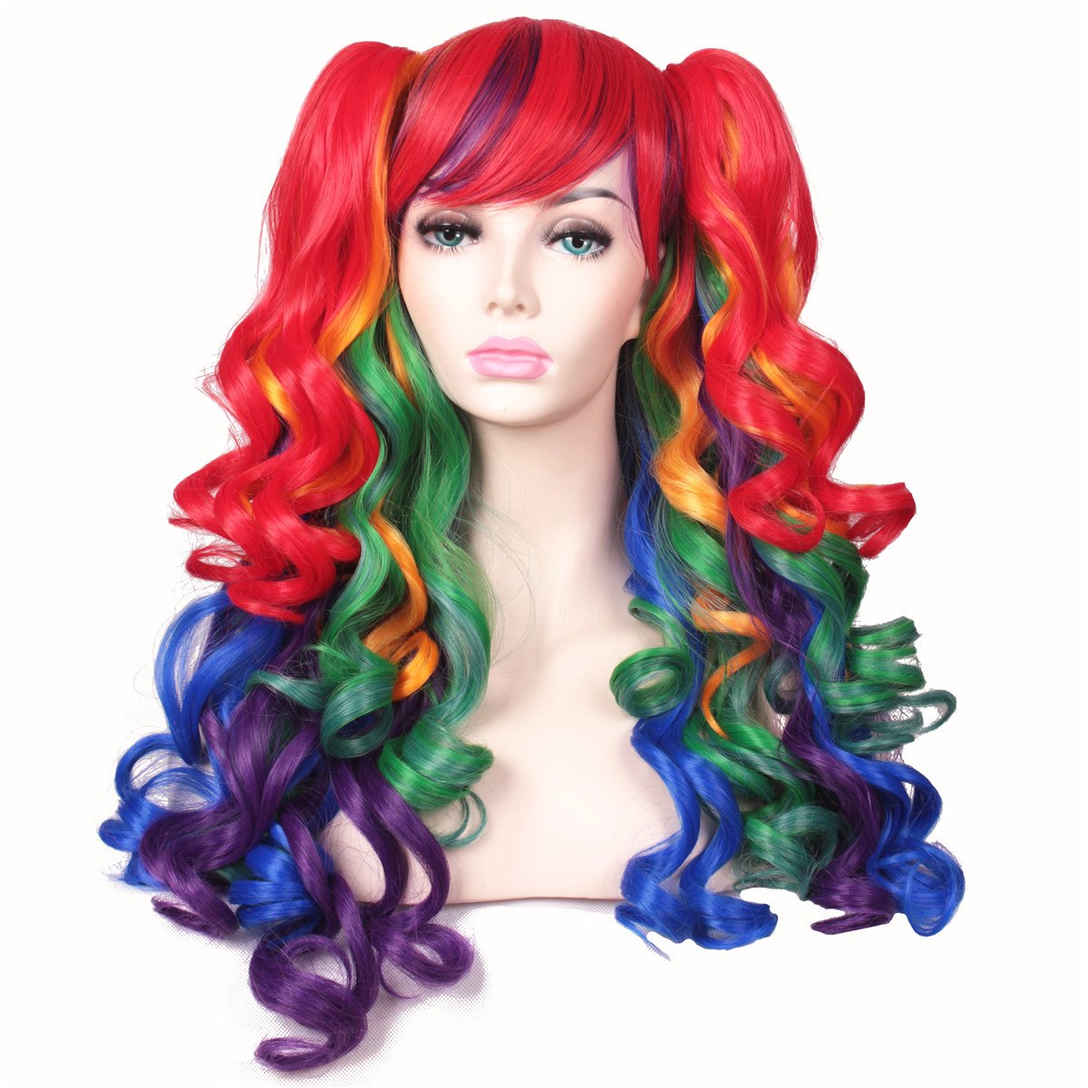 ColorGround (Rainbow Color) - Long Curly Cosplay Wig with 2 Ponytails(Rainbow Colour)