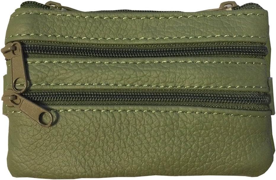 Maven Leathers Genuine Leather Coin Purse with Key Ring, Olive