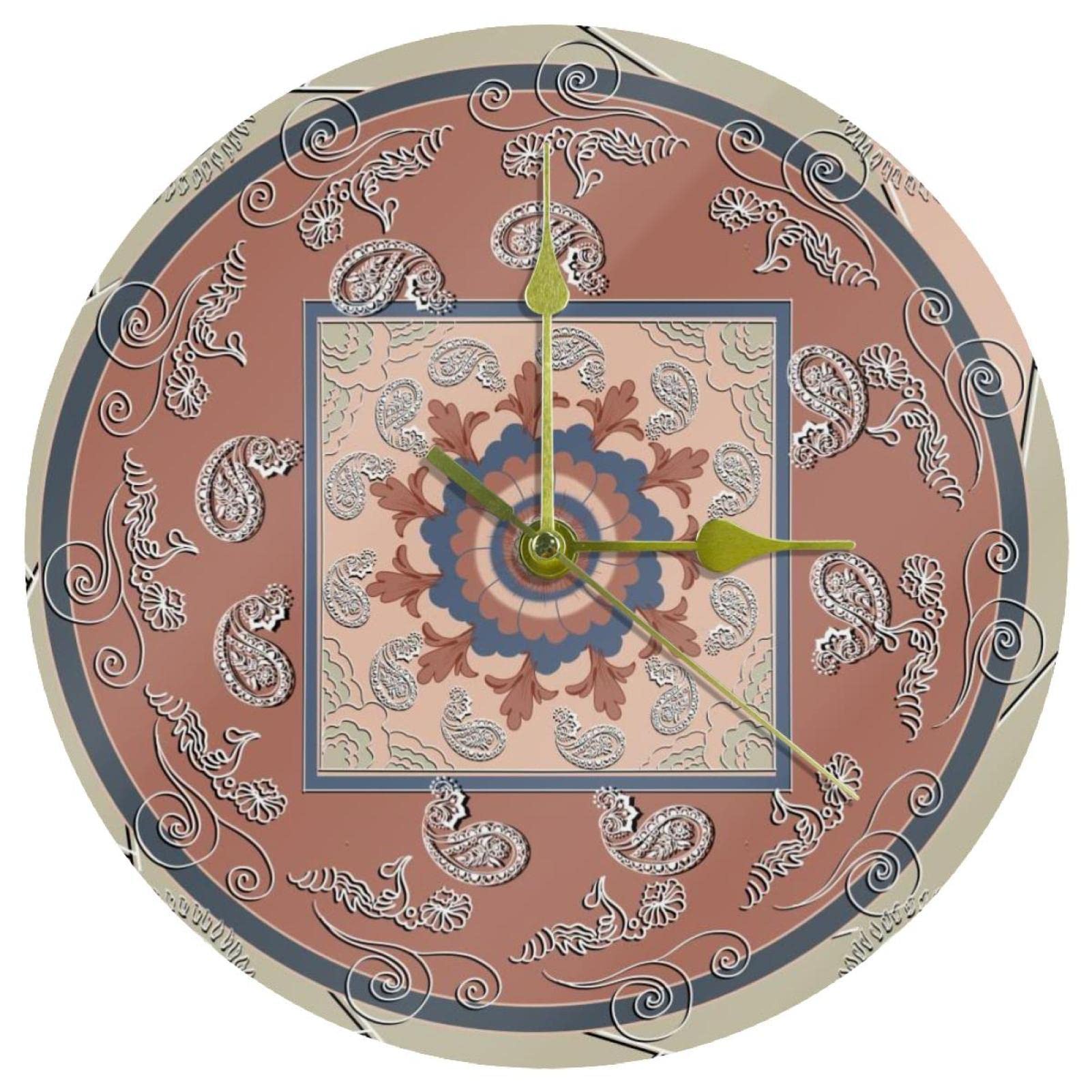Horloge murale pour la maison et le bureau cadran acrylique ethnique 24 cm