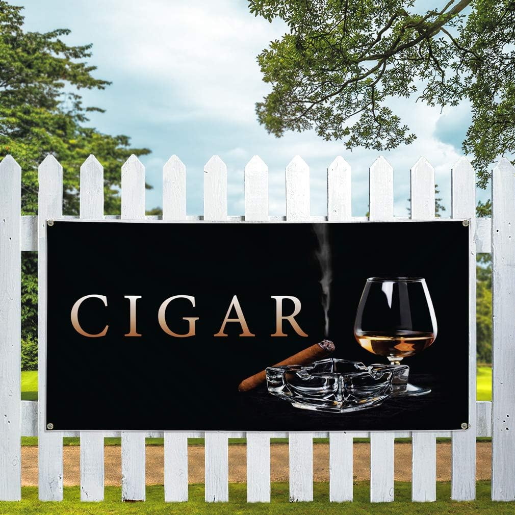 Vinyl Banner Sign Cigar Business Business Cigar Outdoor Marketing Advertising Black - 24inx36in, 4 Grommets, Set of 2