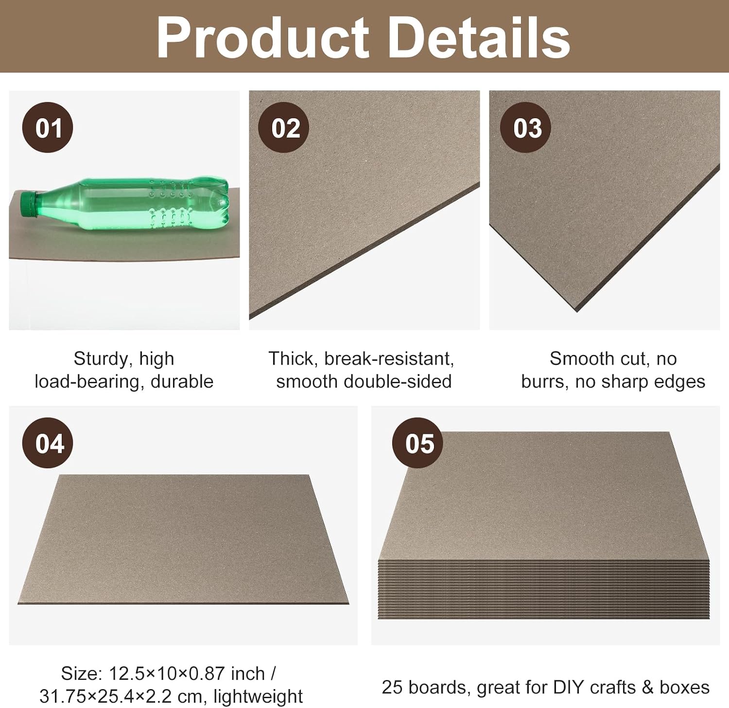 MySHUCE Book Board 25 Sheets 12.5x10 Inch 2 mm 80 PT Chipboard Sheets | Thick Binders Board Chipboard Chip Board for Bookbinding Box Making, Heavy Duty Bookbinding Supplies for Crafts