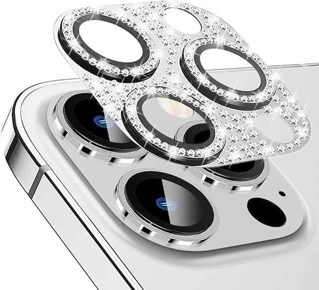 Tamoria Glitter Camera Lens Protector Compatible for iPhone 14 Pro Max and iPhone 14 Pro Metal Plus Tempered Glass Camera Cover Support LIDAR Scanner Anti-Explosion (Glitter Silver)