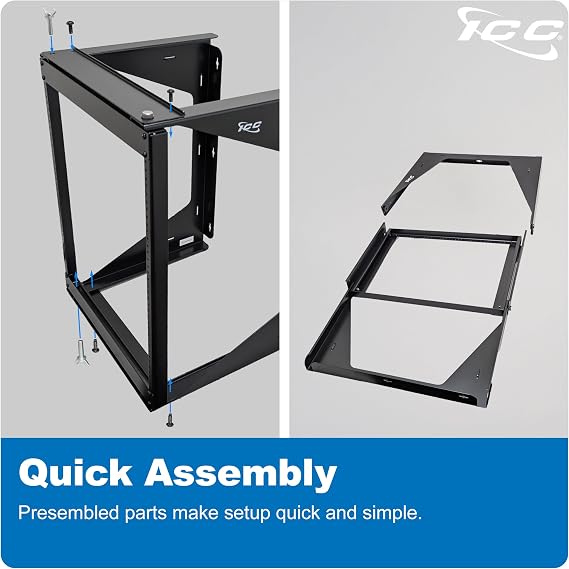 ICC 12U Wall Mount 19 Swing Frame Server Rack Open Frame Rack with Reversible Gate, 18 Deep, 85 lb Load for Patch Panels, Switches, AV, IT & Telecom Equipment Installations