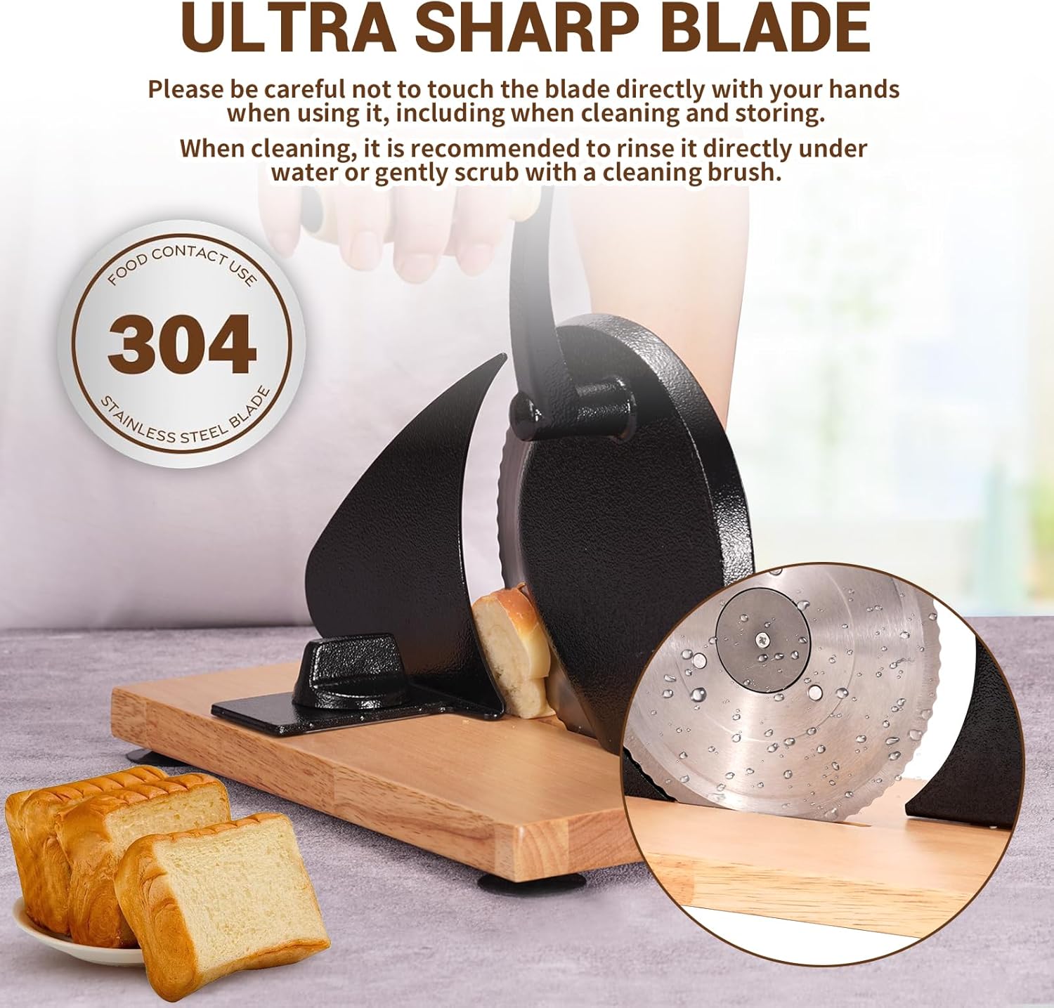 Manual Bread Slicer for Homemade Sourdough Bread - Adjustable Thickness & Evenly Slicing, Hand Crank Bread Slicer for Buns, Bagels Etc,Sharp Stainless Steel Blade