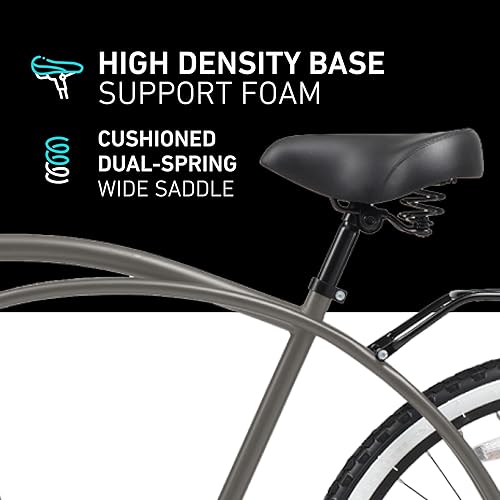 Miniatura 11 de sixthreezero Around The Block - Bicicleta de playa para hombre, bicicleta híbrida con soporte trasero Negro mate con asiento/agarraderas negras