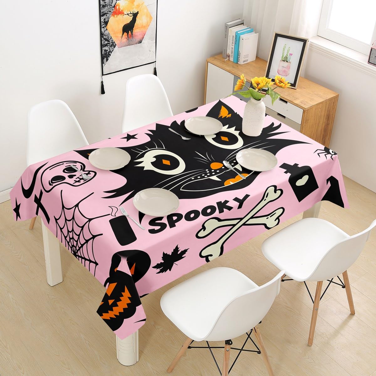 Nappe de table citrouille et chat pour pique-nique et décoration automnale