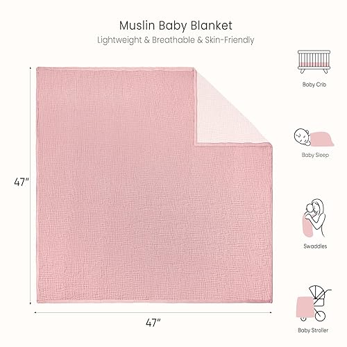 Miniatura 3 de lulumoon Manta de muselina para bebé, mantas de algodón para niños pequeños, manta reversible para cuna de bebé, niños y niñas, 47 x 47 pulgadas