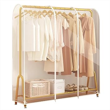 5ft Transparent Clothes Rail Cover Strong Zipped Hanging Coat Large Protective Garment Cover, Dustproof Wardrobe Hanging Protector Rack Organizer(150cm) (5FT(150×150×50cm)