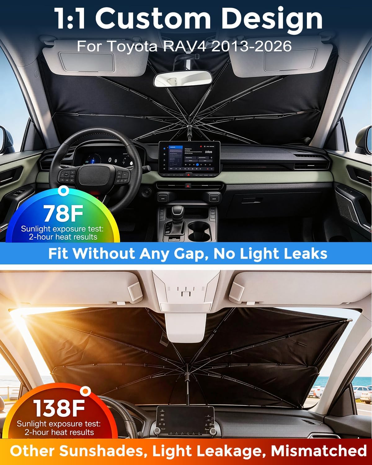 Weektic Custom Windshield Sun Shade Umbrella for Toyota RAV4 2013-2026, [Double Thickened Ice Crystal Coating] Sun & Heat Protection, Keep Vehicle Cool & Protect Interior