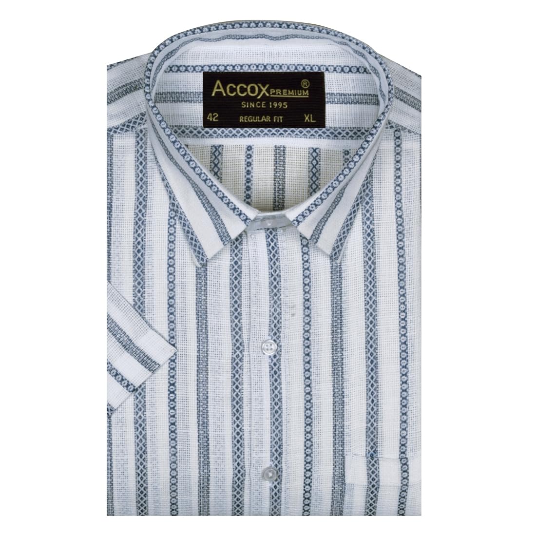 accox Men's Breathable Cotton Linen Half Sleeves Striped Regular Fit Shirt (GCR620)-picture-11