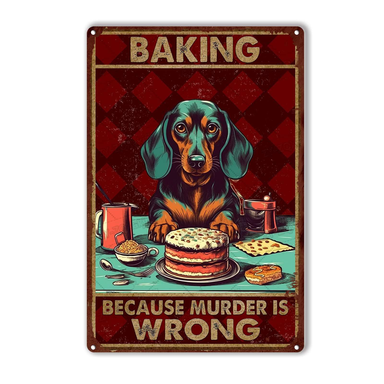 Metal Tin Sign Dachshund Baking Inspired Vintage Decorative Wall Plaque, Dog Lover Kitchen Poster For Home Kitchen Living Room Bar Cafe Farmhouse Indoor Outdoor Patio Wall Decoration, 12x16 Inch