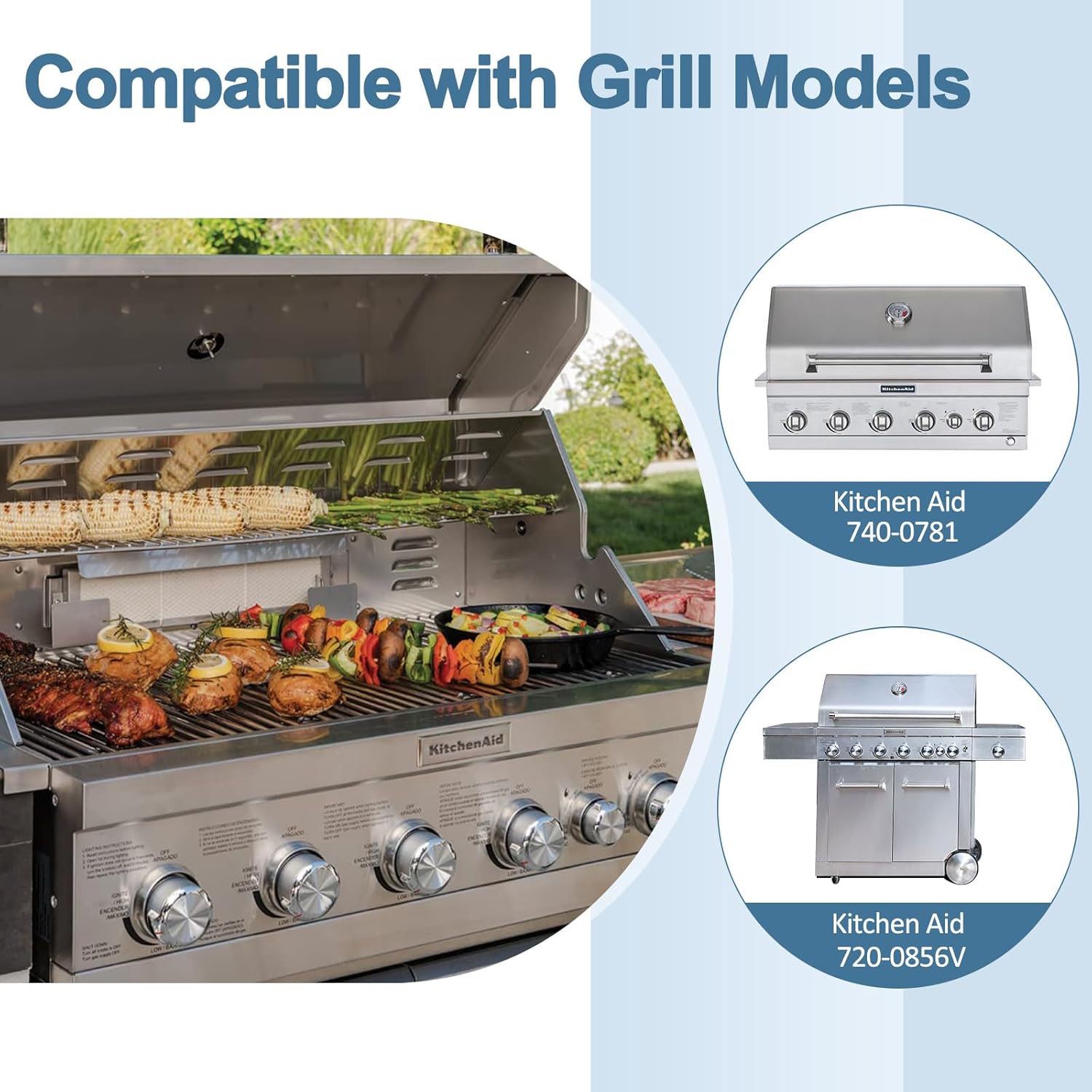 Adviace Grill Replacement Parts for Kitchenaid 740-0781 720-0856V 720-0856, 4 Pieces Solid Stainless Steel Grill Grates for Kitchenaid 740-0781 4-Burner Grill