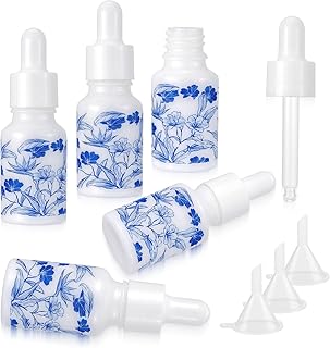 15mL/0.5oz Ceramic Eye Dropper Bottles Blue and White Porcelain - 5pcs Leakproof Travel Essential Oil Bottles with 3 Funnels, Retro DIY Craft Sample Containers for Tincture, Liquid, Decoration