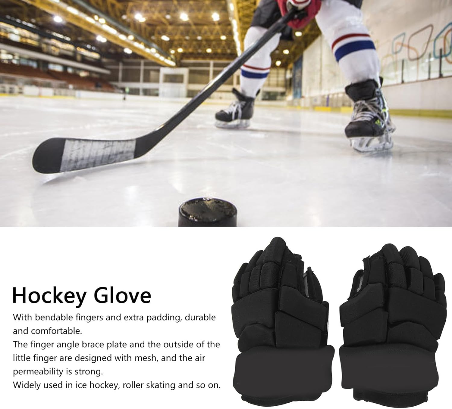 Ice Hockey Gloves, Adult Ice Hockey Gloves Lightweight Protective Equipment Bendable Finger Protective Gloves for Hockey Players