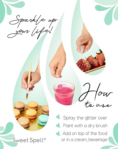 Miniatura 9 de Sweet Spell Purpurina comestible (0.53 oz)  Polvo brillante para bebidas, pasteles, cócteles, chispas, 100% comestible y de grado alimenticio,