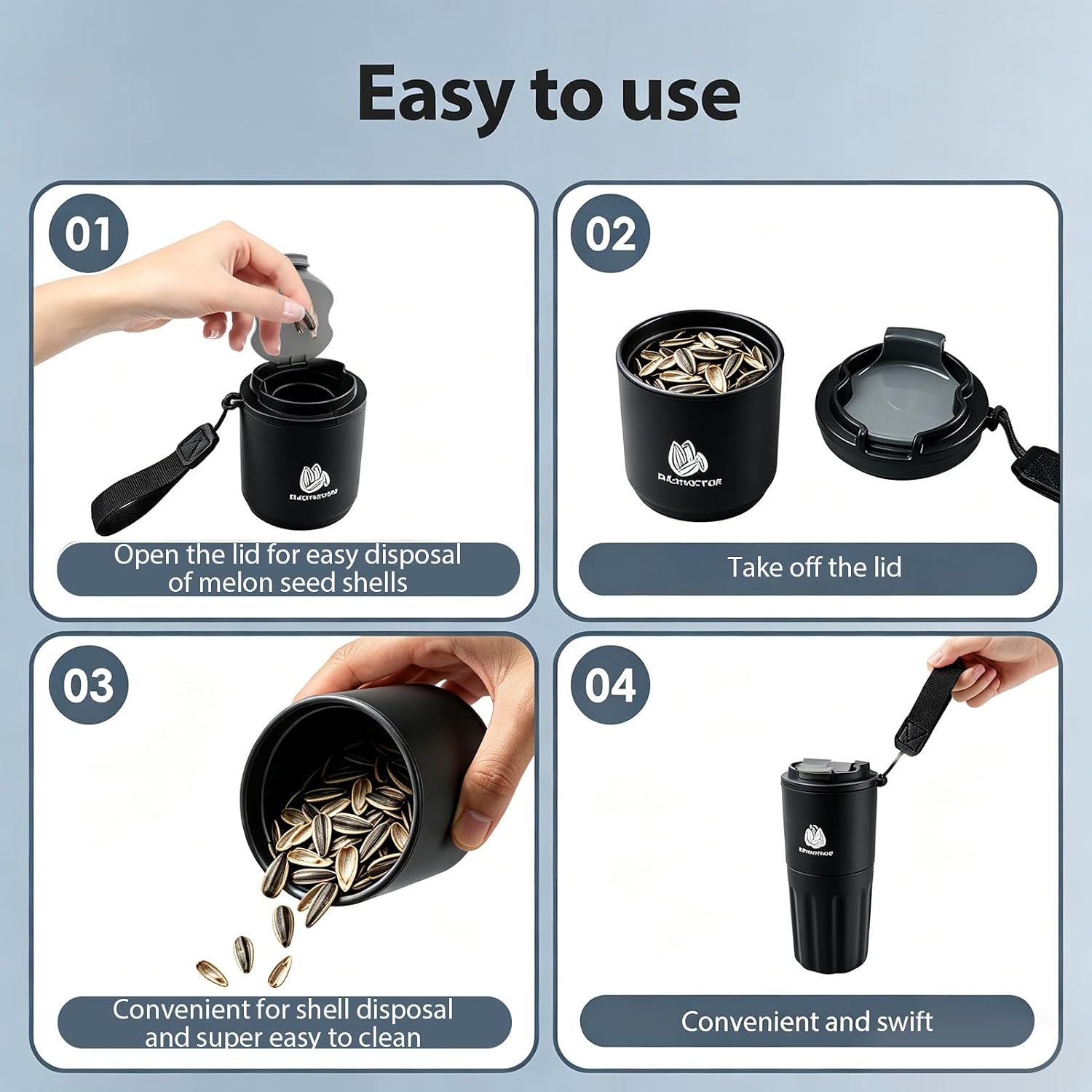 Portable Sunflower Seed Cup with Seed Organizer and Shell Storage, Seed Snack Spit Cup for Outdoor, in Car, Travel and Sports Games. Works with Pistachios (black)