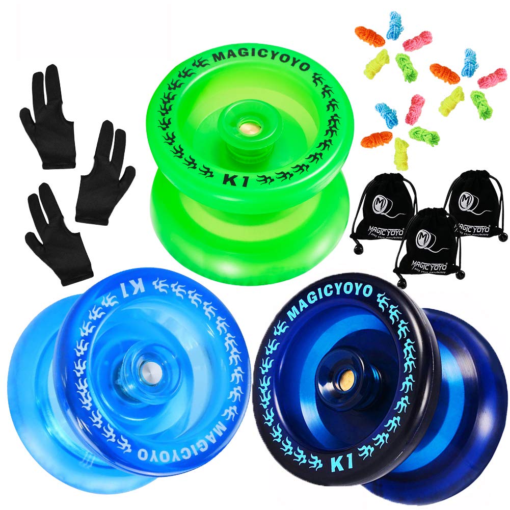 Buy MAGICYOYO Pack of 3 Beginner Yoyos for Kids, K1Plus Responsive YoYos with 3 Yoyo Gloves, 3