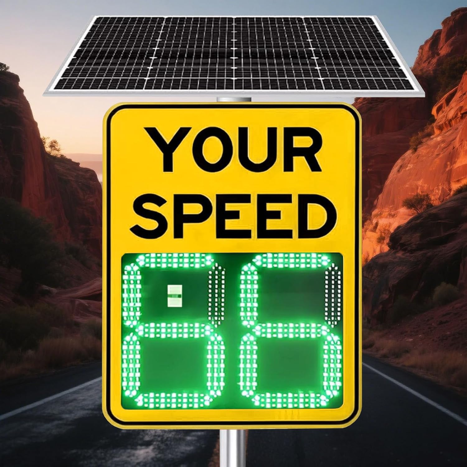High Brightness Solar Powered Radar Speed Feedback Sign for Traffic Safety - Reflective Display, 50x70cm (20x27in) - Enhance Road Safety & Control Speed