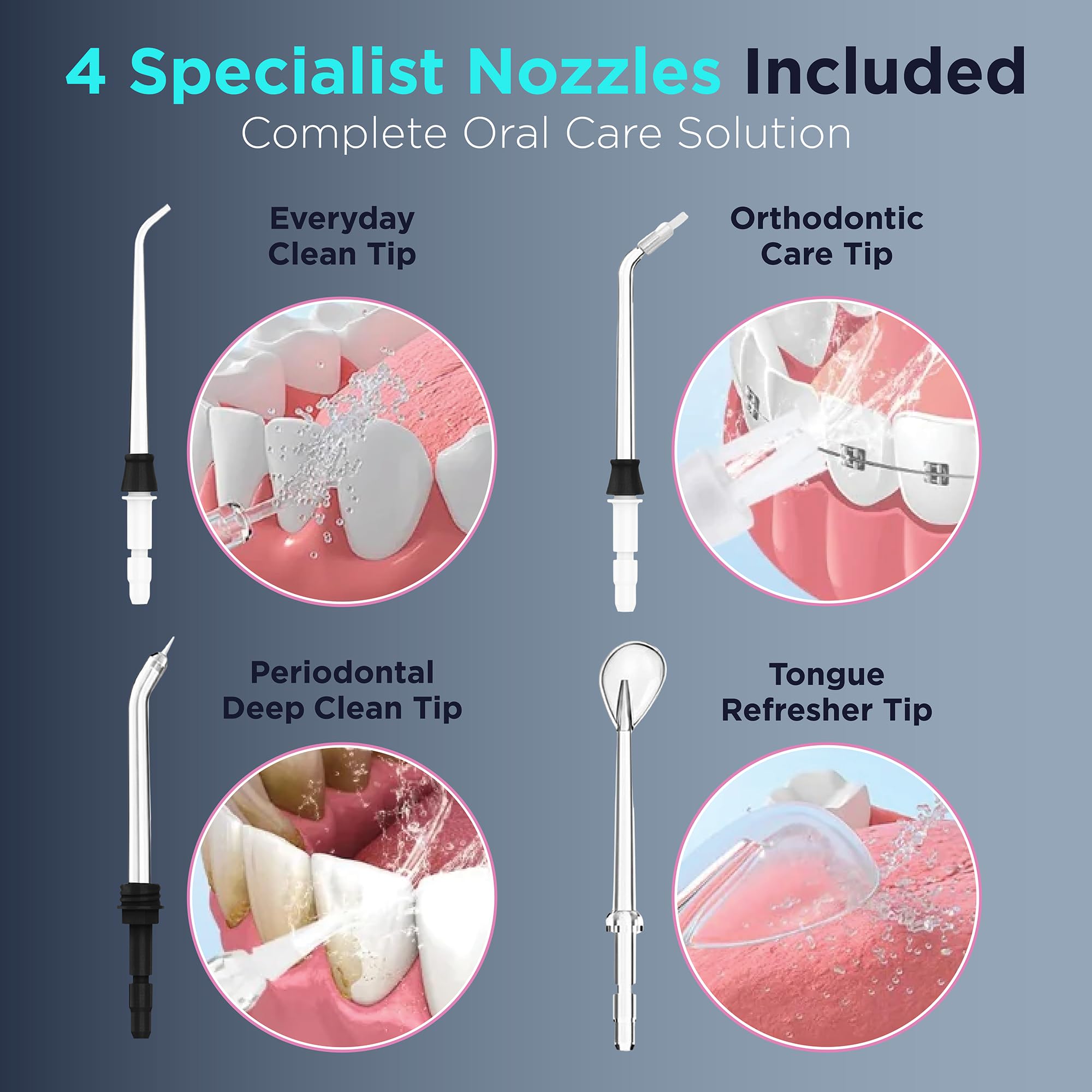 Irrigador bucal profesional inalámbrico para la salud de los dientes y las encías, irrigador bucal impermeable IPX7 y removedor de placa, chorro dental de limpieza profunda con 4 modos