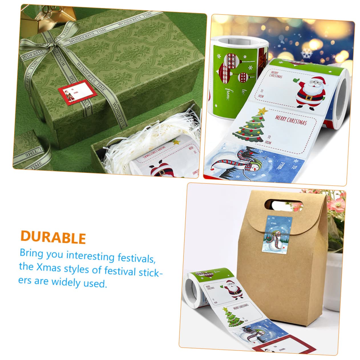 STOBOK 8rotoli Adesivi Natalizi Autoadesivi Per Scatole e Pacchi Etichette Decorativi Per Regali Natale Per e Decorazioni Festive