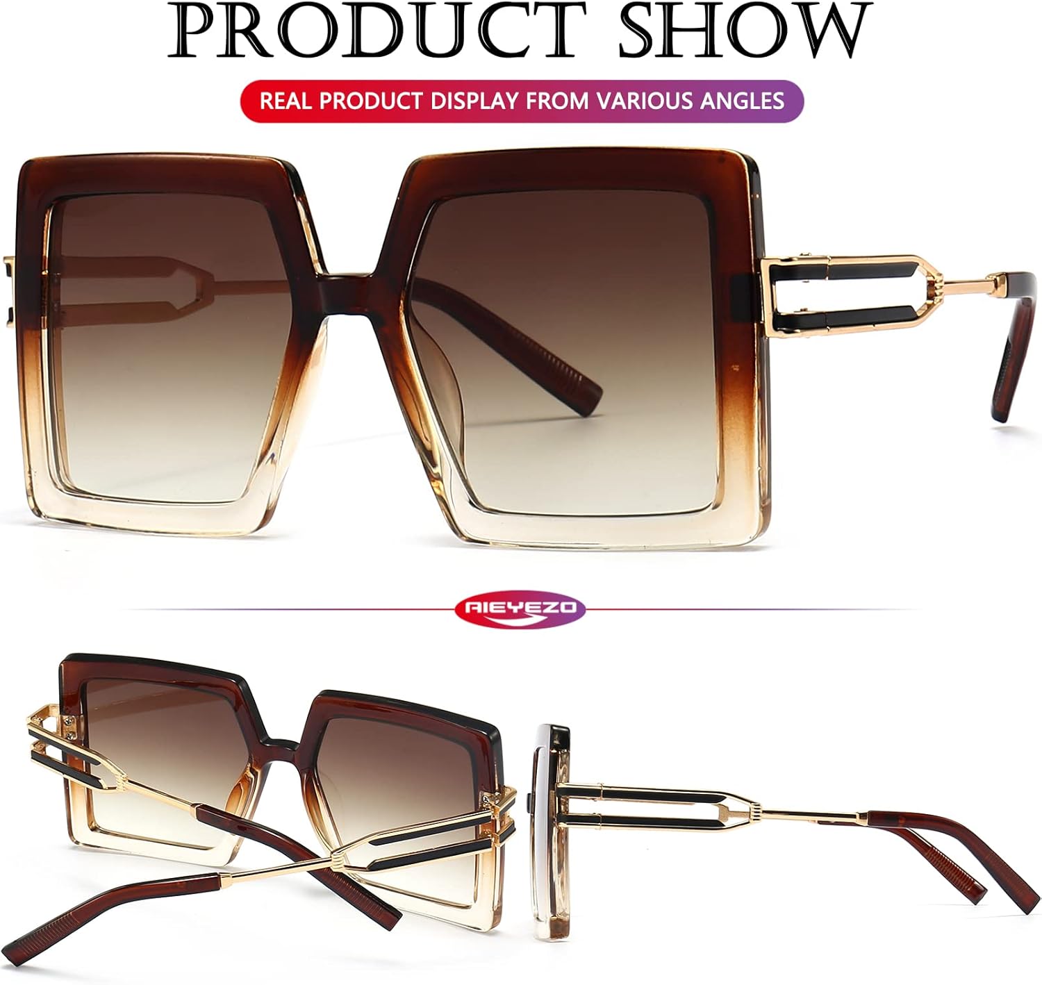 AIEYEZO Oversized Sunglasses for Women Square Fashion Big Large Frame Sun Glasses UV400 Protection - Image 5