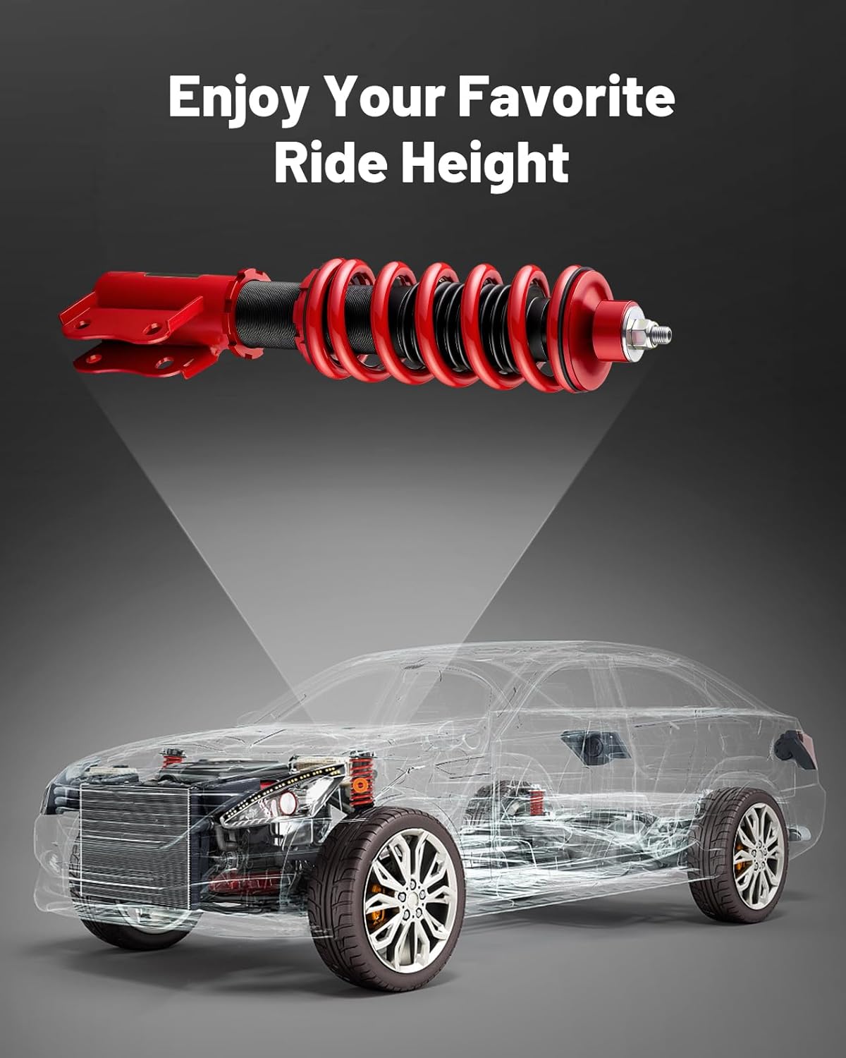 EVIL ENERGY Coilovers Compatible for Honda Fit 2007-2008, Height Adjustable Lowering Kit, Twin-Tube Coilover Suspension Kit for Comfortable Ride, Red