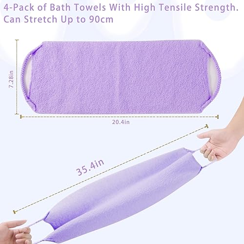 Miniatura 7 de 4 unidades de exfoliante para la espalda para la ducha, de nailon, exfoliante corporal, exfoliante de espalda elástico con asa, limpiador exfoliante