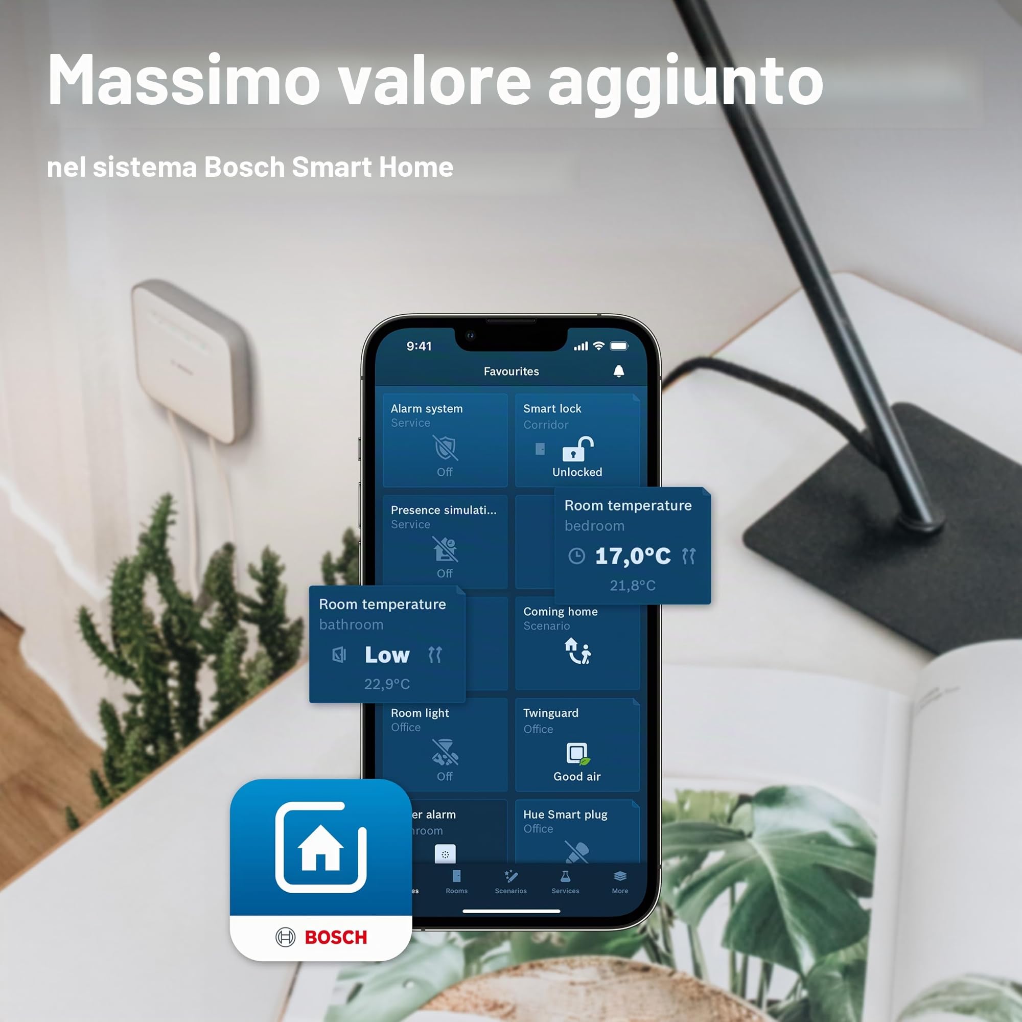 Bosch Smart Home Termostato per radiatore II [+M], termostato intelligente, uso flessibile nel sistema Bosch Smart Home o in sistemi Matter di diversi produttori