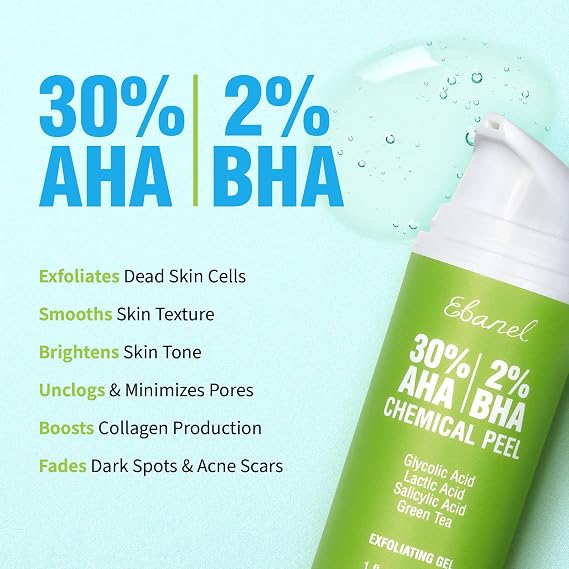 Ebanel 30% AHA 2% BHA Chemical Peel & 2.5% Retinol Cream Moisturizer for Face - Removes Acne Scars, Dark Spots, Wrinkles & Brightens Skin