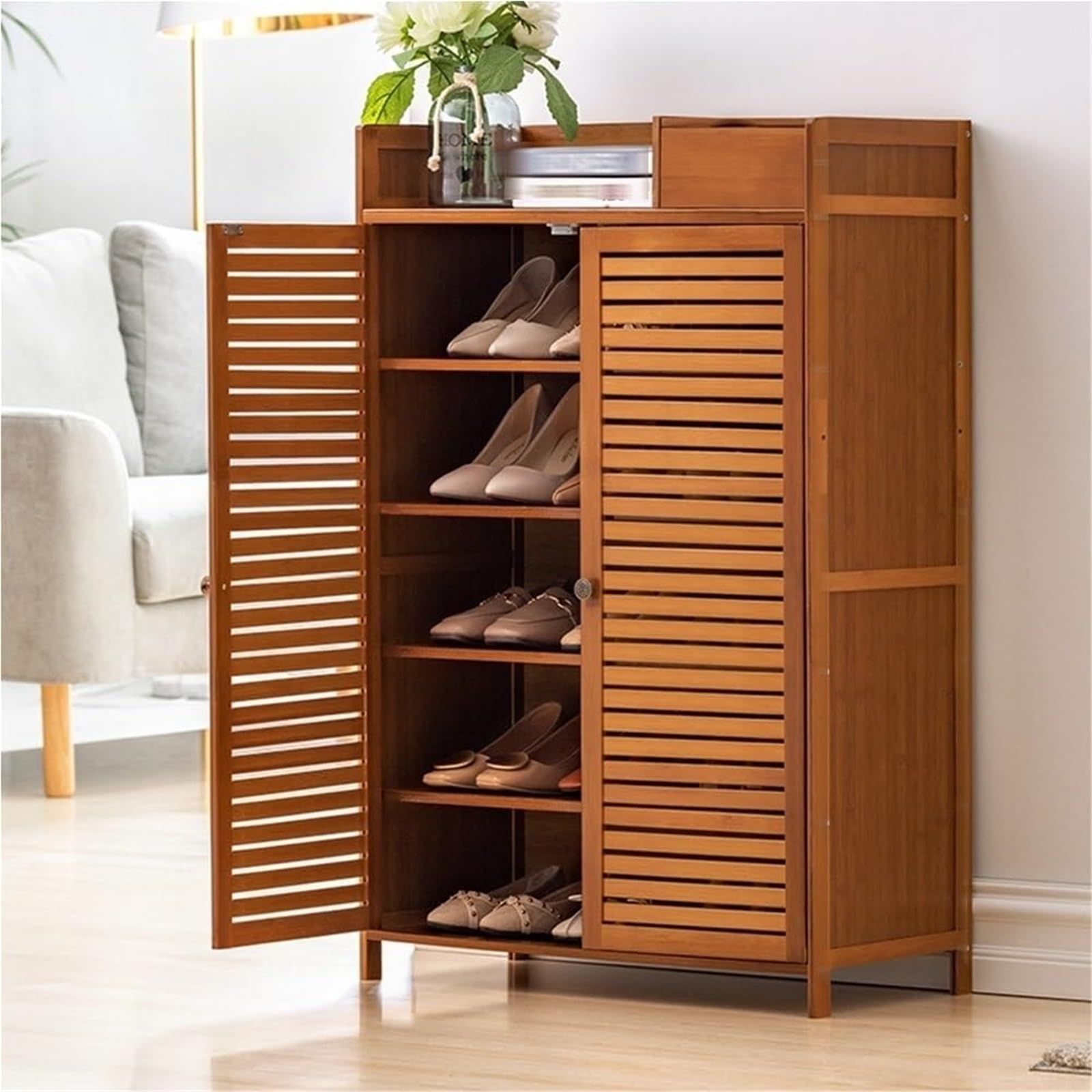 SDCFFC Country-Style Wooden Shoe Cabinet with Adjustable Shelves Slim Entryway Storage for Dormitory Hallway ﻿,Ideal for Home