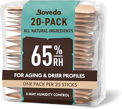 Boveda 65% Two-Way Humidity Control Packs For Aging & Long-Term Storage in Plastic & Wood Boxes Size 60 20 Pack Moisture Absorbers Humidifier Packs Hydration Packets in Resealable Bag