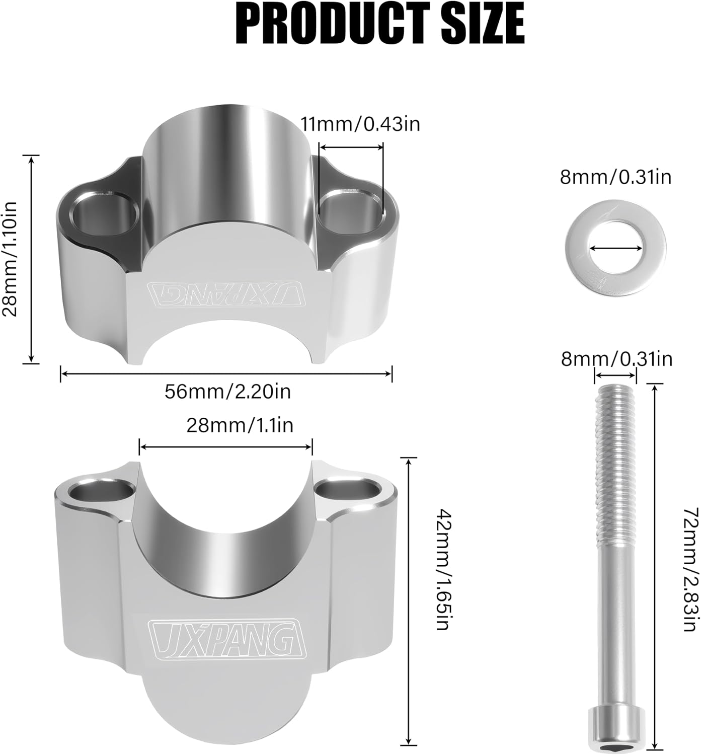 1 1/8" 28mm Motorcycle Handlebar Risers, 30mm Height CNC Aluminum Universal Riser Clamps for Dirt Bike, Street Motorcycle, and ATVs (Silver, 1-1/8 inch (28mm))