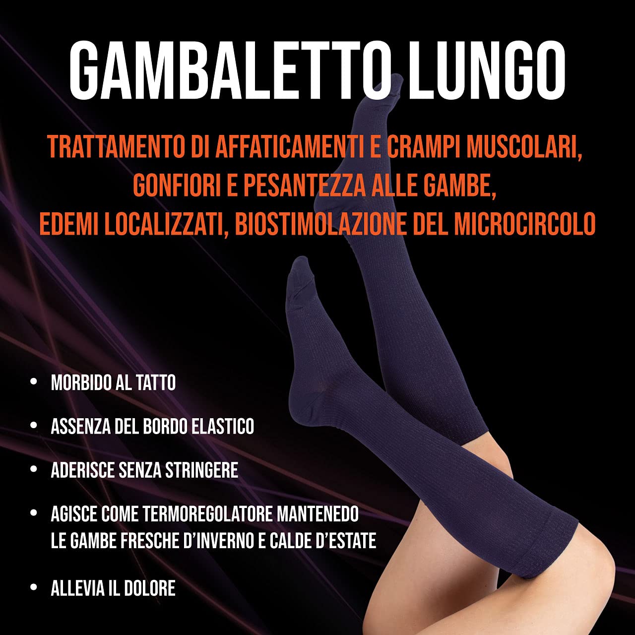 Knee-Gafitex Spikenergy Sock-es muy suave, orujo bordo, no se reduce y adaptación sin establecer la acción metalloterapeutica evita la aparición de sudación, setas y arrossamenti. L negro