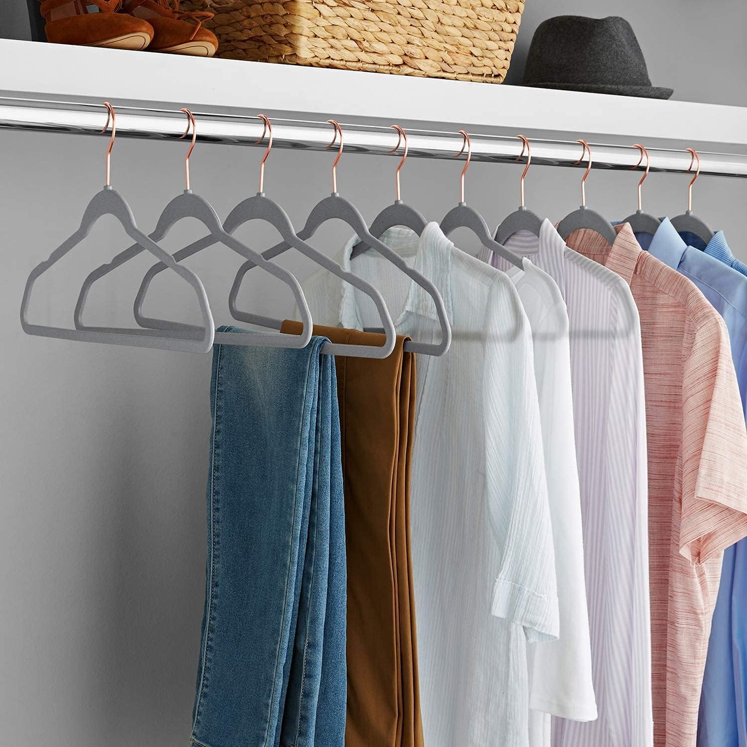 Evolluxi® Non-Slip Velvet Hangers - Suit Hanger Ultra Thin Space Saving 360 Degree Swivel Hook Strong and Durable Clothes Hangers (Grey, 10)