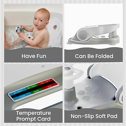 Miniatura 3 de Asiento de baño para bebé con almohadilla de espuma para rodilleras, termómetro y juguete de baño, silla de baño para bebé, silla de ducha para