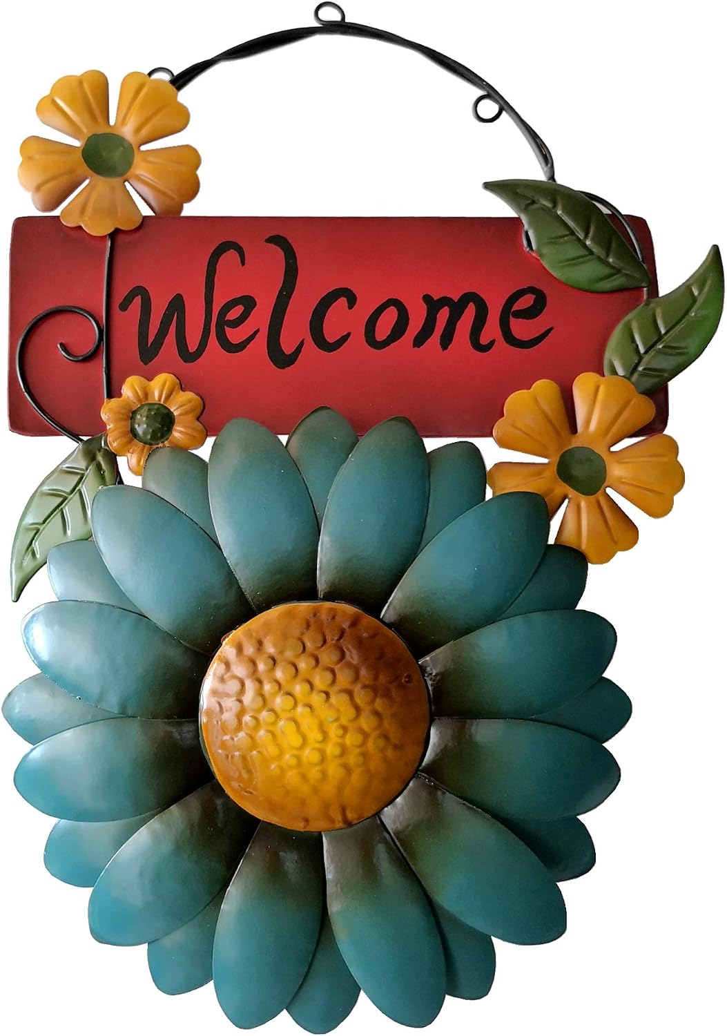 M2cbridge Vintage Iron Hanging Butterfly Sunflower Welcome Sign Door Hanging 14" (Blue 2021)