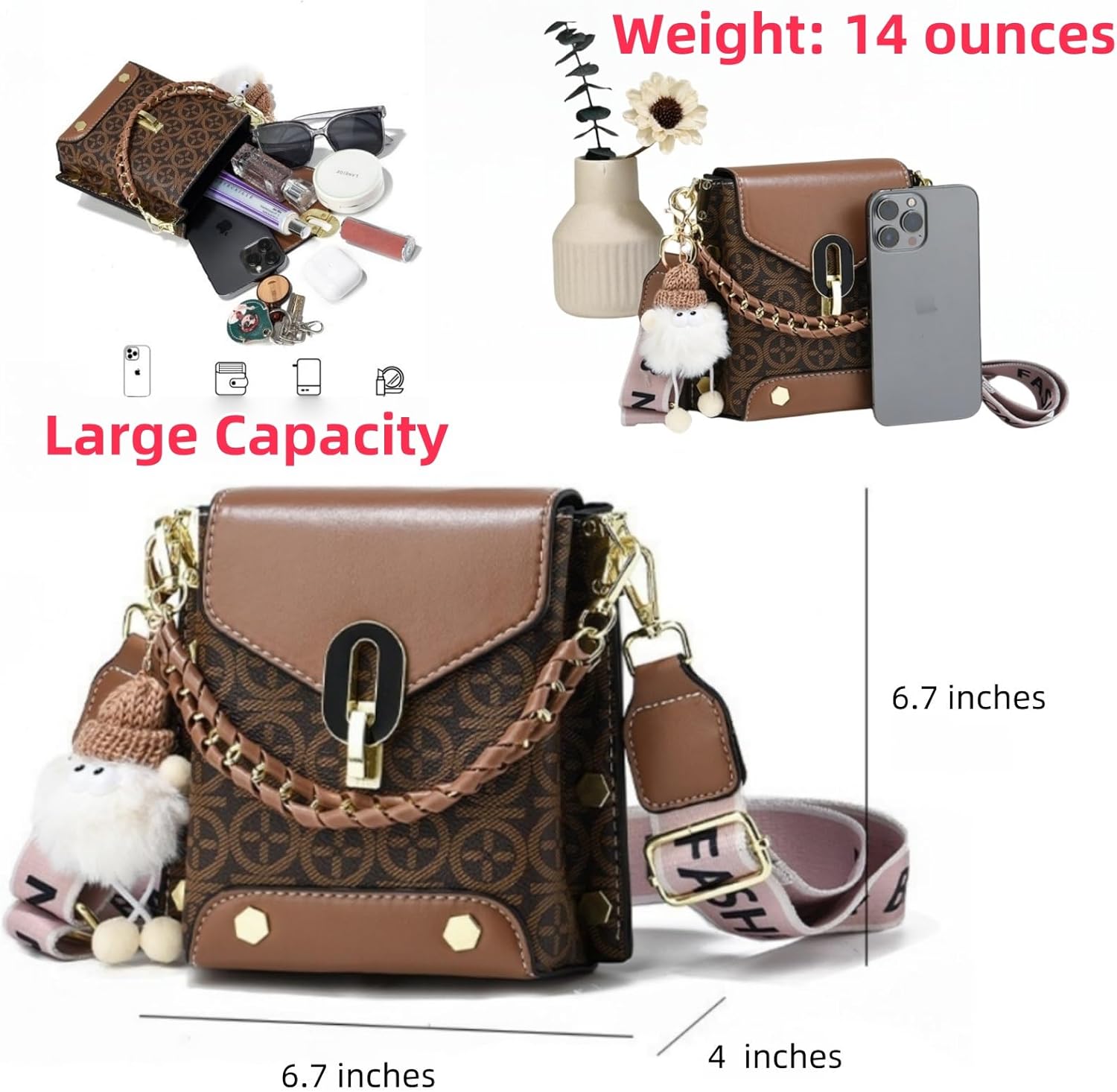 Crossbody Bags for Women Trendy Fashion Versatile Y2K Purse for Ladies Shoulder Handbags Satchel Sling with Keychain - Image 7
