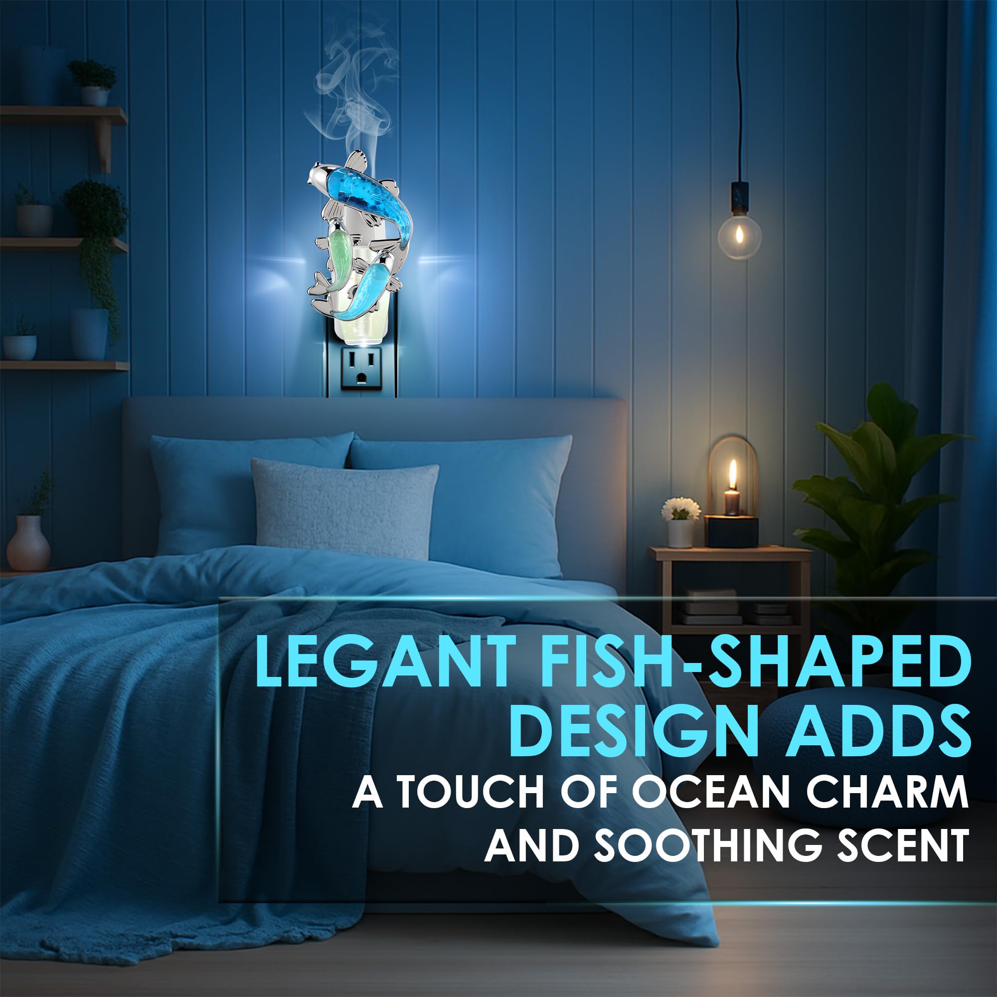 Hohean Wall Fragrance Plug in Compatible with Bath and Body Works WallFlower, Scent Diffuser with Night Light, ETL Certified, Long Lasting Scented Warmer Diffuser Home Office (): Elegant Fish Style