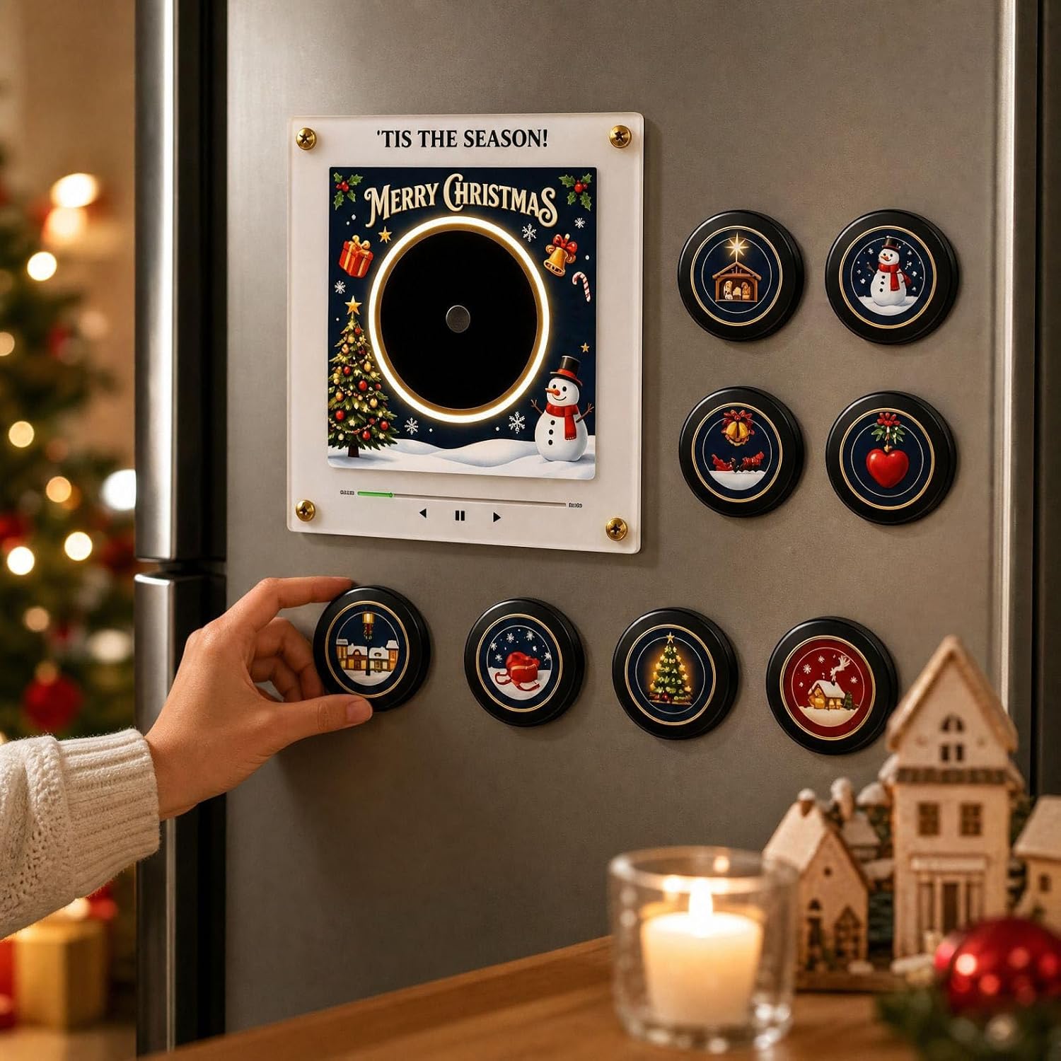 Christmas Vinyl Player Fridge Magnets Record NFC Magnetic Music Box Set，B image 5
