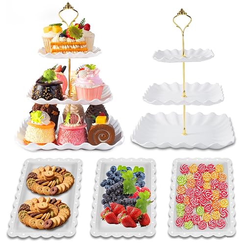 Dessert Table Display Set, 3 Tier Cupcake Stand, White Plastic,