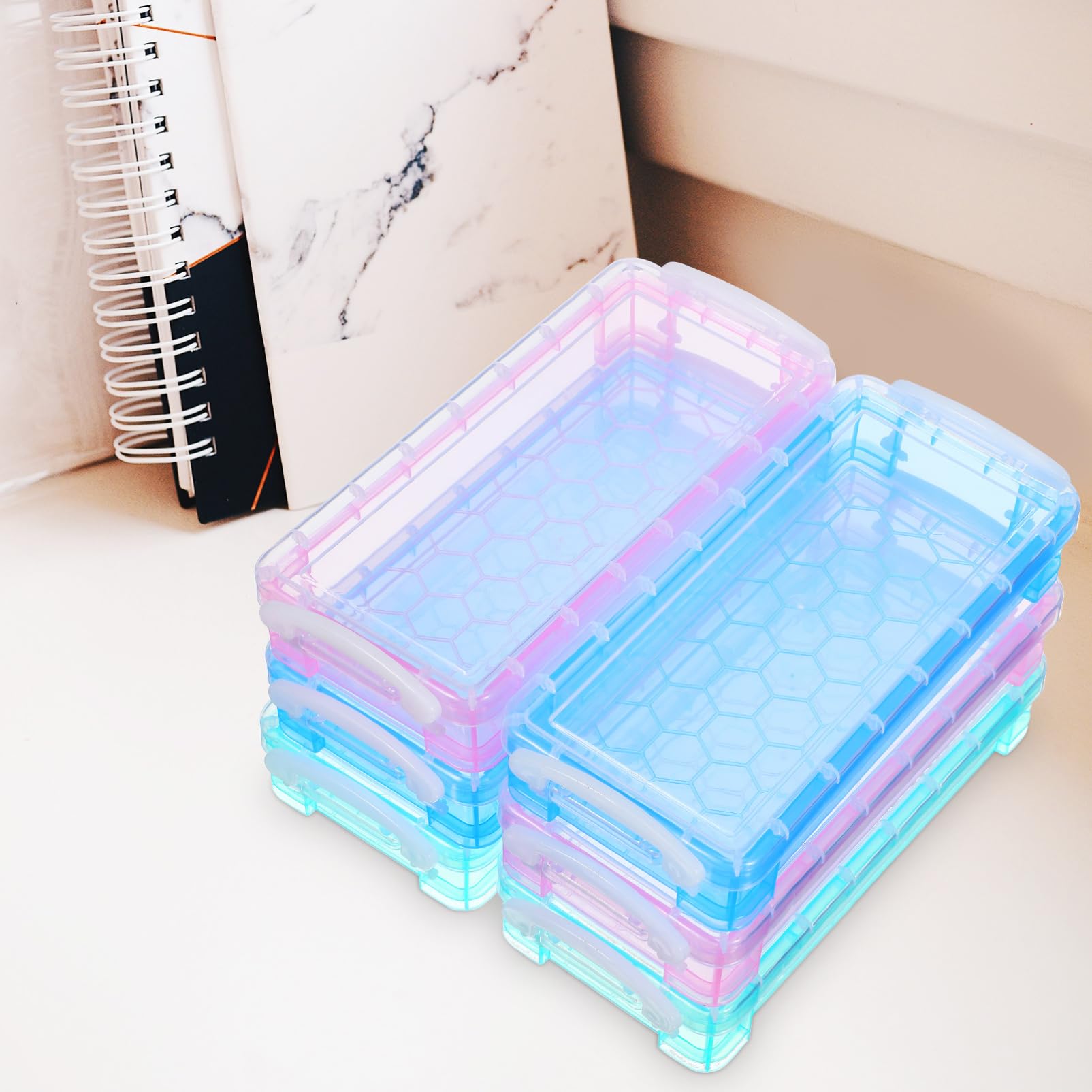 6 Cajas de Lápices de Plástico Transparente Gran Capacidad y Función Protectora para Almacenamiento y Organización de Marcadores y Pinceles