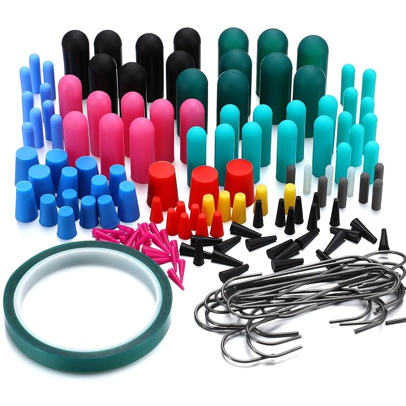 Kit Yalikop com 186 peças de plugs, tampas de silicone, fita e ganchos para mascaramento em pintura a pó